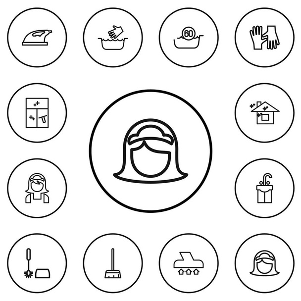 Conjunto de 12 iconos de contorno de limpieza editables. Incluye símbolos como la mucama, agua caliente, lavado de manos. Puede ser utilizado para Web, móvil, interfaz de usuario y diseño de infografía
. - Vector, Imagen