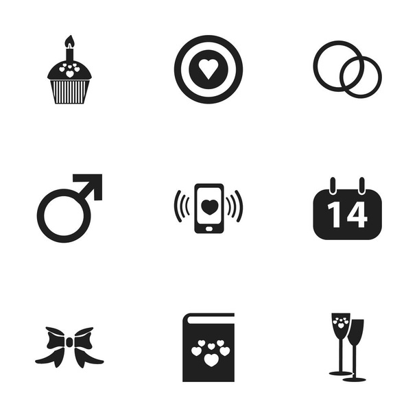 9 編集可能な愛のアイコンのセットです。蝶、男性サイン、スマート フォンなどの記号が含まれています。ウェブ、モバイル、Ui とインフォ グラフィック デザインに使用することができます。. - ベクター画像