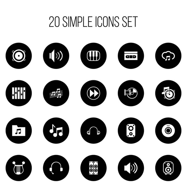 Conjunto de 20 iconos Mp3 editables. Incluye símbolos como altavoces bajos, cinta, amplificador de sonido y más. Puede ser utilizado para el diseño de la tela, móvil, interfaz de usuario e infografía
. - Vector, imagen