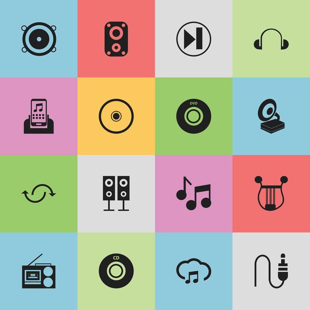 Ensemble de 16 icônes de mélodie modifiables. Comprend des symboles tels que Avant, Note audio, Haut-parleur de musique et plus. Peut être utilisé pour le Web, mobile, interface utilisateur et infographie
. - Vecteur, image