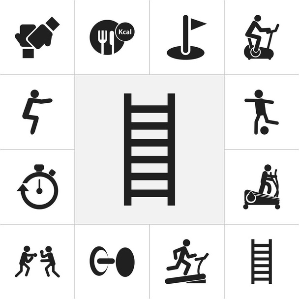 Satz von 12 editierbaren Übungssymbolen. beinhaltet Symbole wie Stoppuhr, Stärke, Kampf und mehr. kann für Web-, Mobil-, UI- und Infografik-Design verwendet werden. - Vektor, Bild