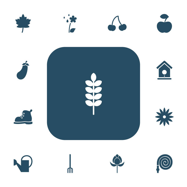 13 編集可能な農業アイコンのセットです。葉状体、巣箱、干し草のフォークなどの記号が含まれています。ウェブ、モバイル、Ui とインフォ グラフィック デザインに使用することができます。. - ベクター画像