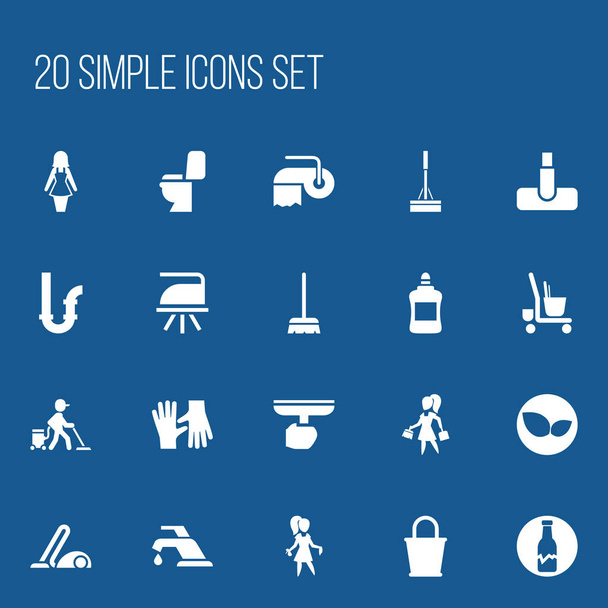 Set Of 20 Editable Cleaning Icons. Includes Symbols Such As Housework, Badge, Flatiron And More. Can Be Used For Web, Mobile, UI And Infographic Design. - Vector, Image