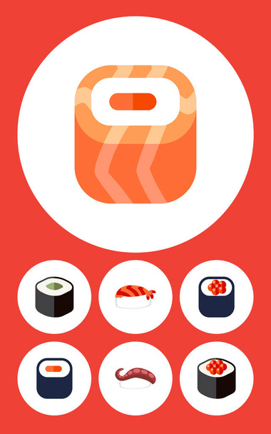 Flat Icon Salmon Set Of Eating, Sashimi, Maki And Other Vector Objects. Also Includes Gourmet, Sushi, Eating Elements. - Wektor, obraz