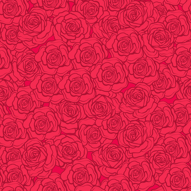 Rose flower seamless pattern. Red roses on red background. Stock - Vektör, Görsel