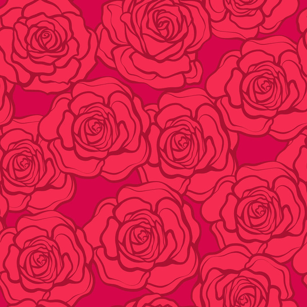 Rose flower seamless pattern. Red roses on red background. Stock - Vector, Imagen