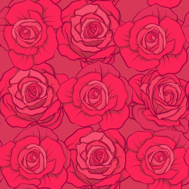 Seamless pattern with red roses on red background. Stock vector. - Vektor, obrázek