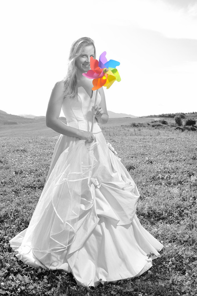 Happy young beautiful bride outdoors - Φωτογραφία, εικόνα