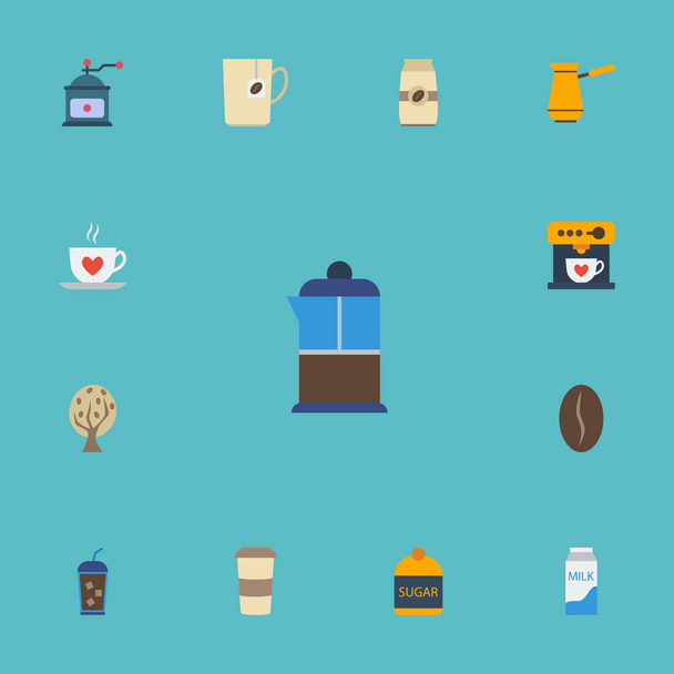 Flat Icons Beverage, Coffeemaker, Paper Box And Other Vector Elements. Set Of Coffee Flat Icons Symbols Also Includes Sugar, Cezve, Coffee Objects. - Vector, Image