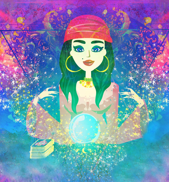 Fortune teller woman reading future on magical crystal ball  - Zdjęcie, obraz
