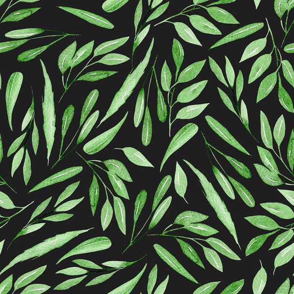 Naadloze bloemmotief met aquarel groene takken met bladeren - Foto, afbeelding