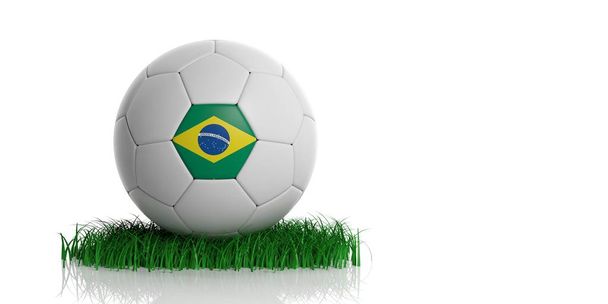 Бразильский флаг и футбол, белый фон. 3d иллюстрация
 - Фото, изображение