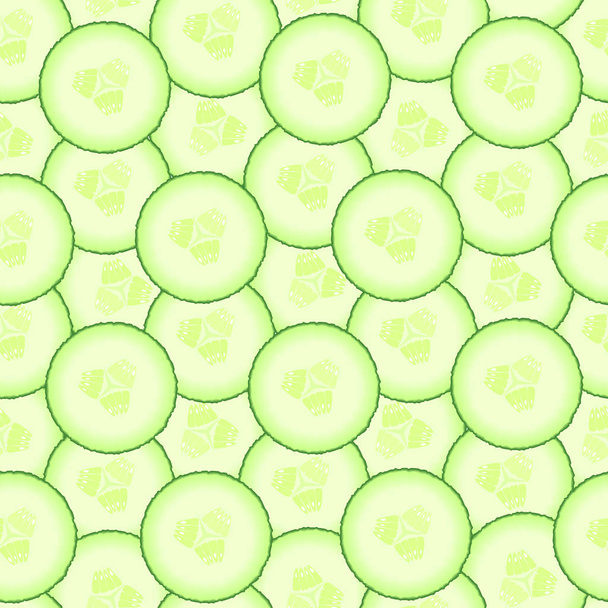 Cucumber pattern. Seamless background from slices of vegetable. Diet healthy organic food. Ingredient salad. Chopped the food the Cooking. Product from the garden - Vetor, Imagem
