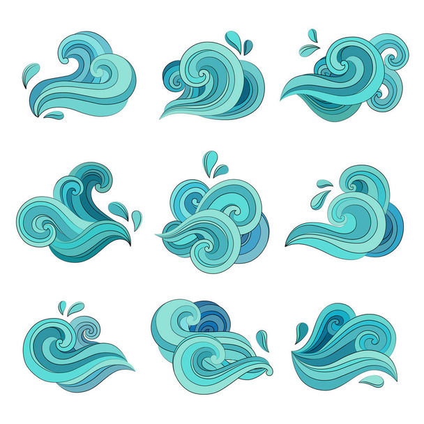 Meren tai meren aalto, eristetty valkoisella. Veden käsin piirretty kuvake. Kurvikas aqua symbolit
 - Vektori, kuva