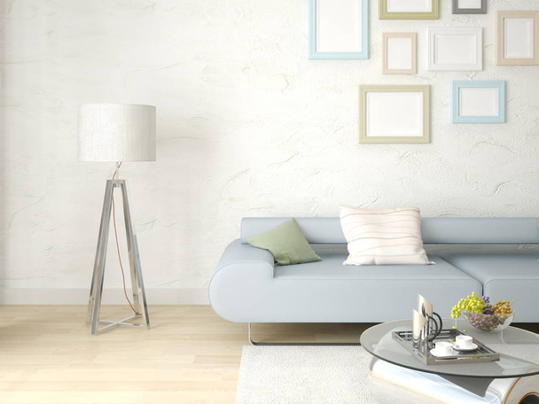 Prepara una sala de estar luminosa con un elegante sofá moderno
. - Foto, Imagen