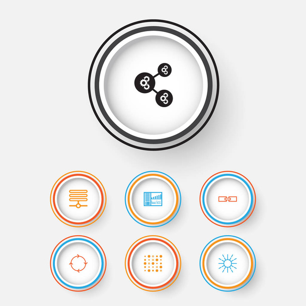 Machine Icons Set. Collection Of Lightness Mode, Related Information, Recurring Program And Other Elements. Also Includes Symbols Such As Data, Shine, Gear. - Vector, Image
