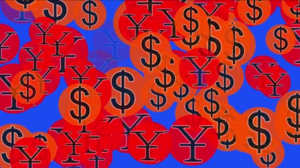 4 k Float ΗΠΑ δολάρια Κίνα Rmb χρήματα σύμβολο πλούτου, συναλλαγματική ισοτιμία φόντο. - Πλάνα, βίντεο