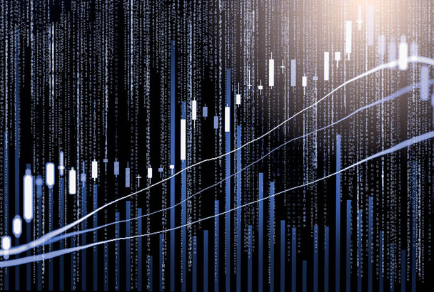 Index graph of stock market financial indicator analysis on LED. - Photo, Image