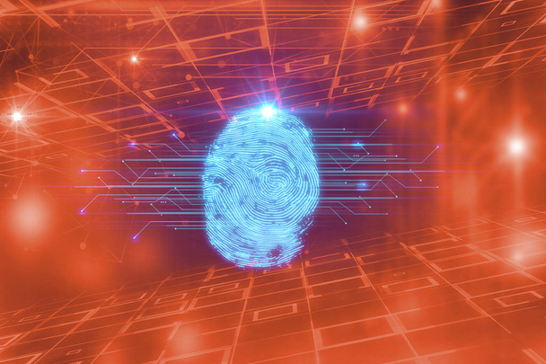 Huella dactilar Escaneo en tecnología azul Ilustración
 - Foto, imagen