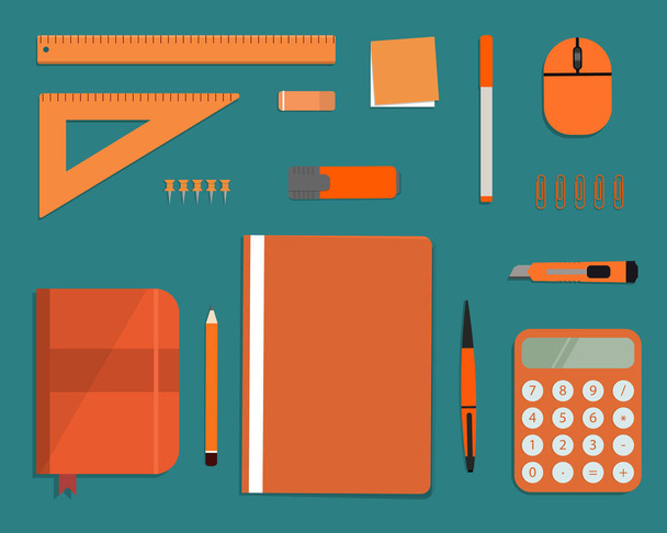 Orange stationery on a green background - Vector, Image