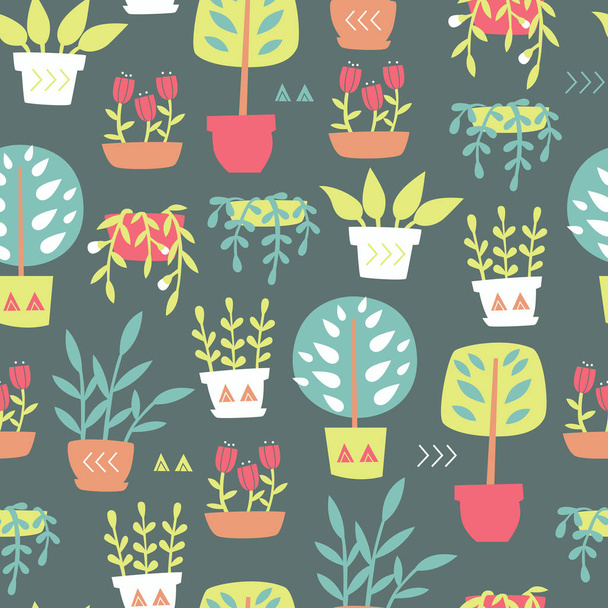 Plants in a Pot Pattern. - Vector, Image