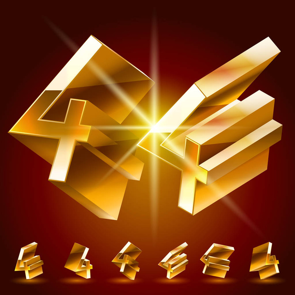 Alfabeto deluxe vettoriale 3D di simboli dorati sottili ruotati casualmente. Numero 4
 - Vettoriali, immagini