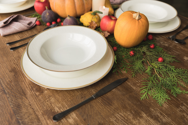 served table with autumn decor - Фото, зображення