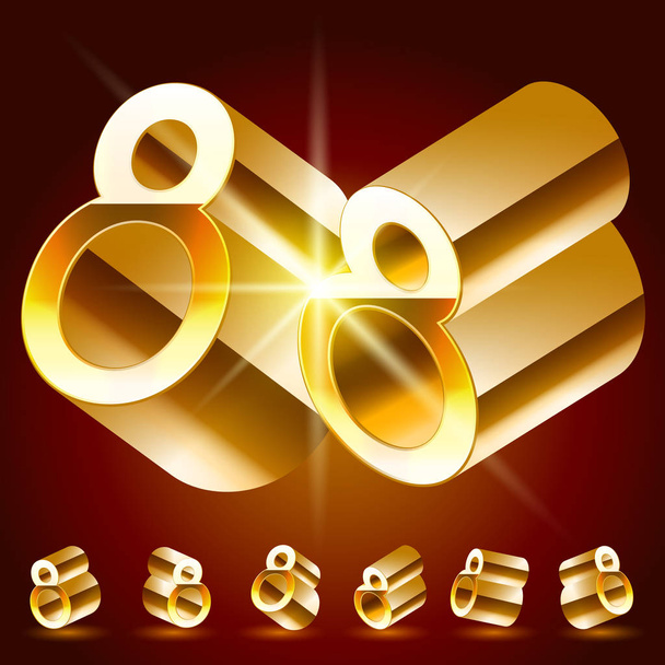 3D vector deluxe alphabet of randomly rotated thin golden symbols. Number 8 - Διάνυσμα, εικόνα
