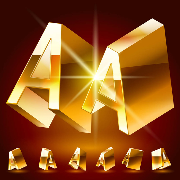 3D διάνυσμα deluxe αλφάβητο τυχαία περιστροφή λεπτή χρυσή συμβόλων. Γράμμα A - Διάνυσμα, εικόνα