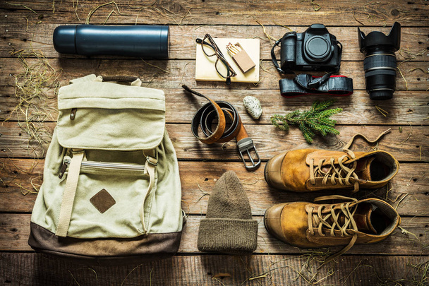 Traveling - packing (preparing) for adventure trip concept - Φωτογραφία, εικόνα