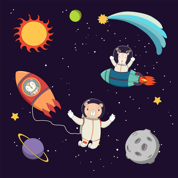 Cute animal astronauts in space - ベクター画像