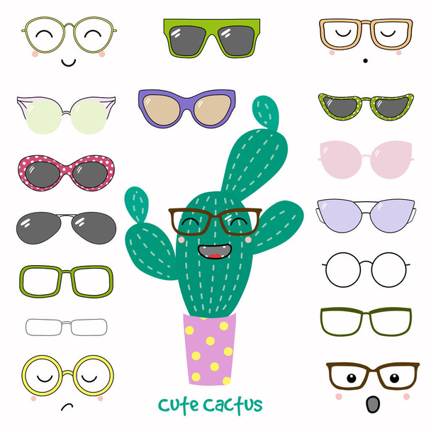 cartoon cactus in glasses - Vector, Image
