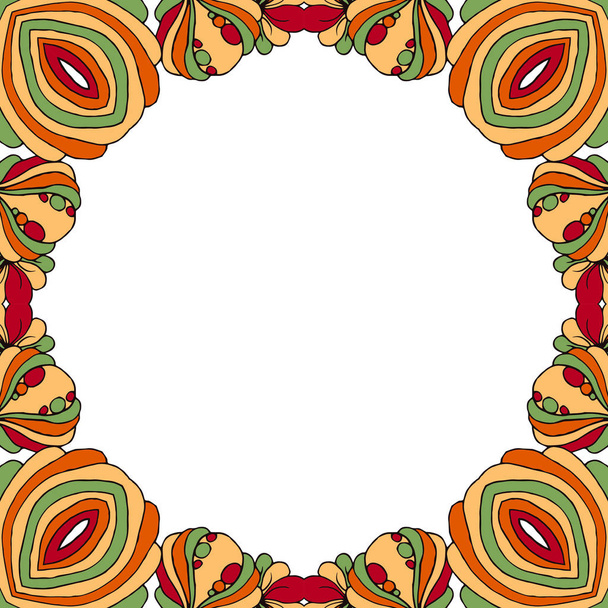 frame met groen en oranje bloemen - Vector, afbeelding