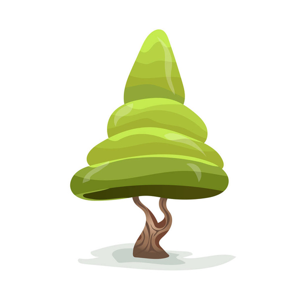 Green cartoon tree. Vector illustration, isolated on white. - ベクター画像