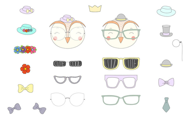 animal heads with glasses and accessories - Vector, Image