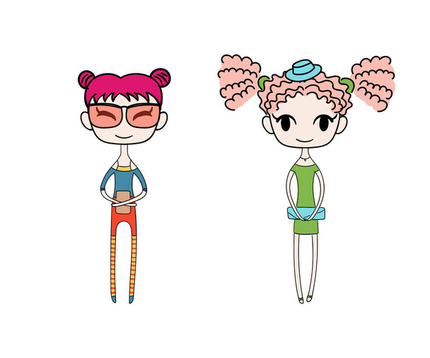 conjunto de meninas desenhos animados - Vetor, Imagem