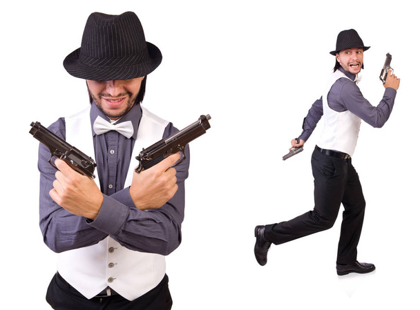 Hombre con arma aislada en el blanco - Foto, imagen
