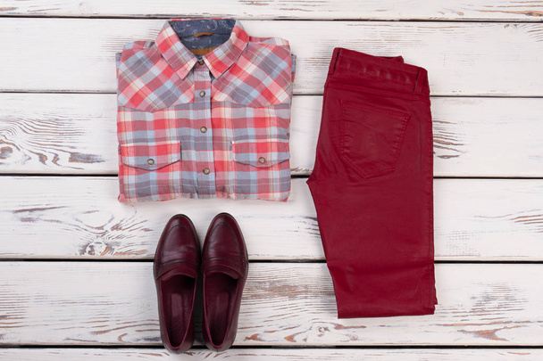 Checkered shirt, pants and shoes - Photo, Image