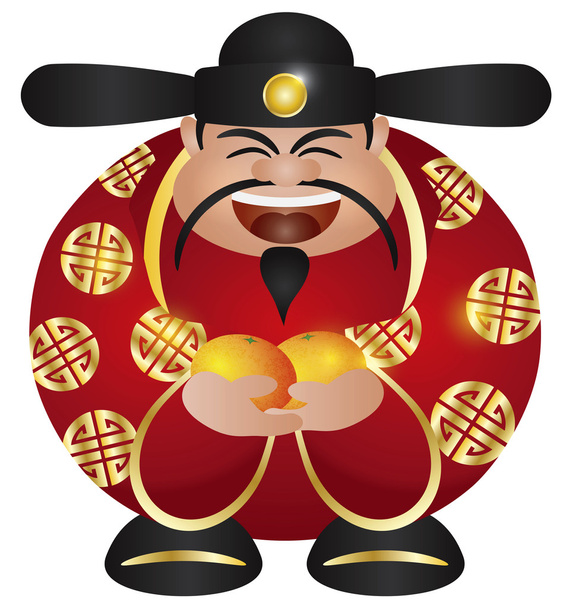 Prosperidad china Dinero Dios con naranjas
 - Vector, Imagen