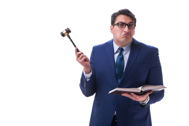 Ügyvéd joghallgató egy kalapács elszigetelt fehér háttér - Fotó, kép