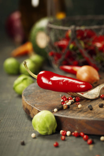 Hot red pepper and ingredients for cooking - 写真・画像