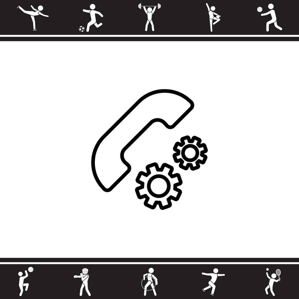 Telephone with gears flat icon - Vector, Image