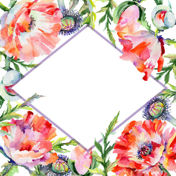 Wildblume Mohn Blume Rahmen in einem Aquarell-Stil. - Foto, Bild