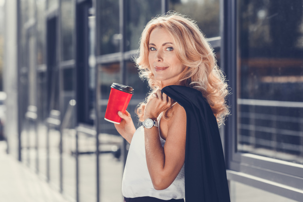 businesswoman with paper cup - Photo, Image