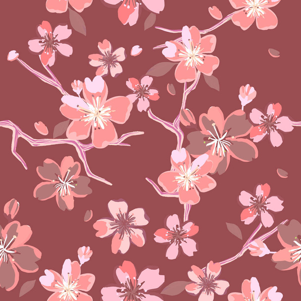Gyönyörű virágos mintával, japán stílusú - Vektor, kép