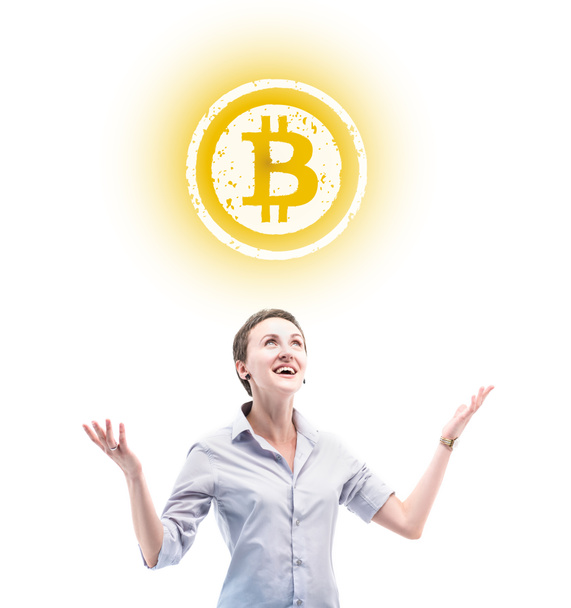 Geschäftsfrau mit Bitcoin-Symbol - Foto, Bild