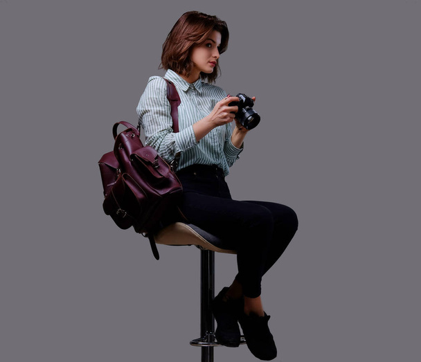 Female tourist with photo camera - Photo, Image