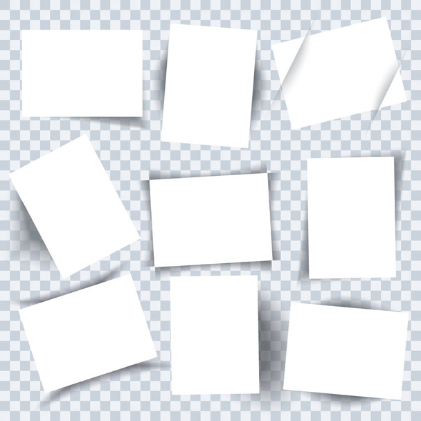 Clean paper sheets. White pages collection with shadows on trans - Vector, Image