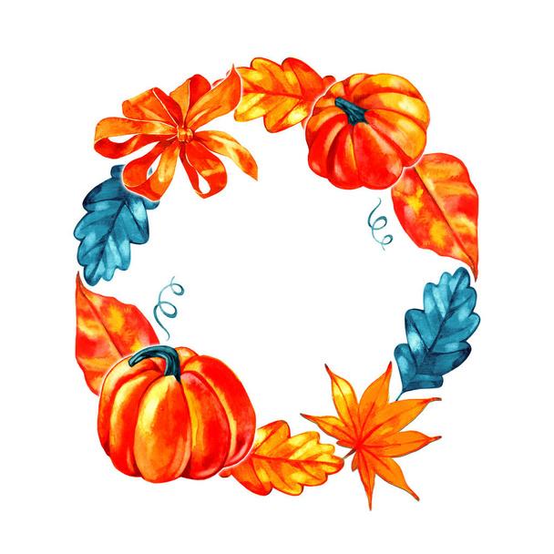 Autumn background: orange pumpkin. Digital draw, illustration in watercolor style - Foto, imagen