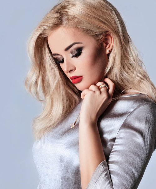 Close-up fashion/beauty portrait of a sexy, hot and beautiful blonde model - Фото, изображение